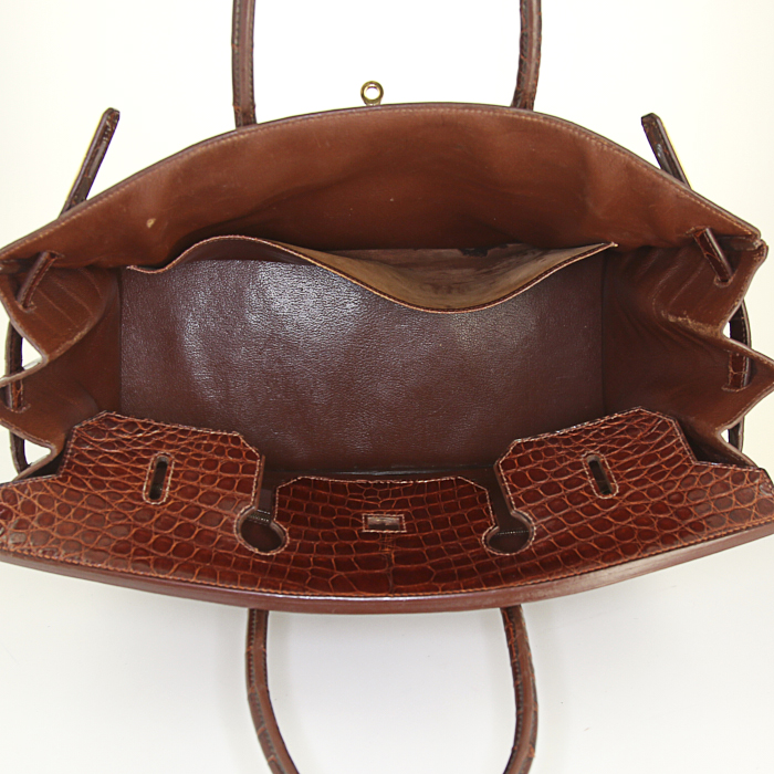 Bolso de mano Hermes Birkin 40 cm en aligátor color coñac - Detail D2