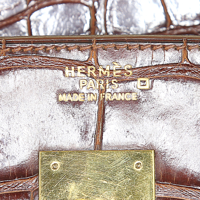 Sac à main Hermes Birkin 40 cm en alligator cognac - Detail D3