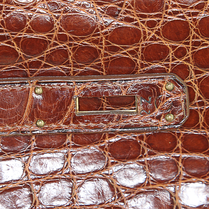 Bolso de mano Hermes Birkin 40 cm en aligátor color coñac - Detail D4