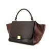Celine Trapeze medium model handbag in chocolate brown, black and dark brown tricolor leather - 00pp thumbnail