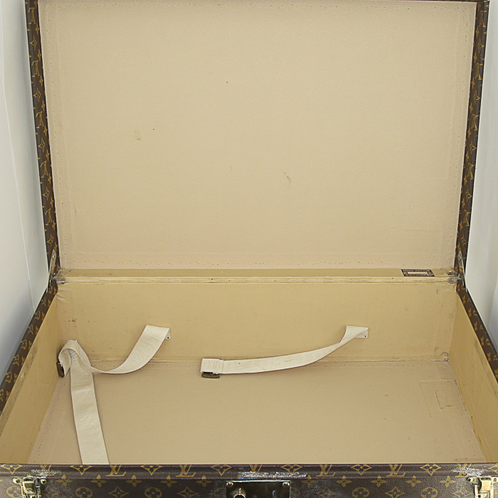 Maleta Louis Vuitton Cotteville en lona Monogram blanca y azul y cuero natural - Detail D2