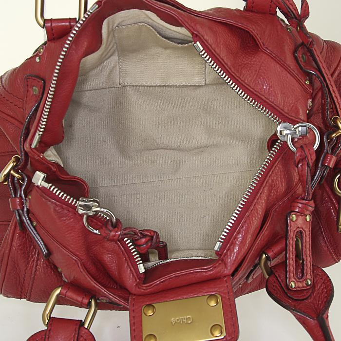 Chloé Paddington handbag in red grained leather - Detail D2