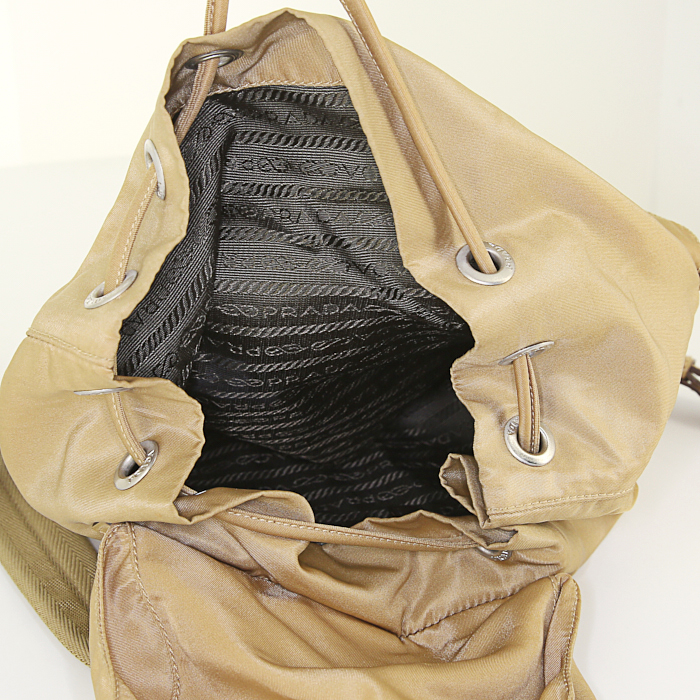 Prada backpack in beige canvas and beige leather - Detail D2