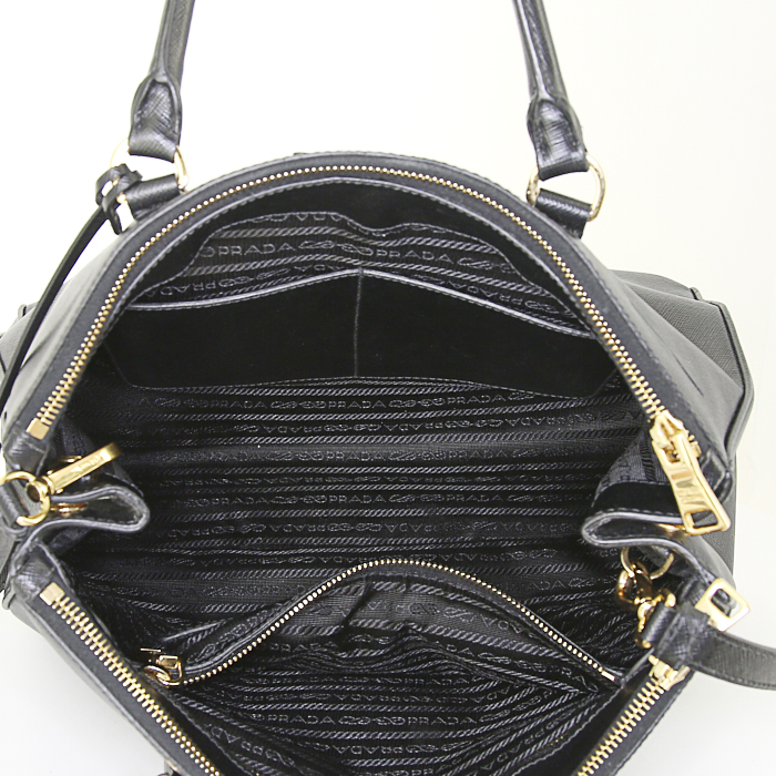Prada Galleria large model handbag in black leather saffiano - Detail D3