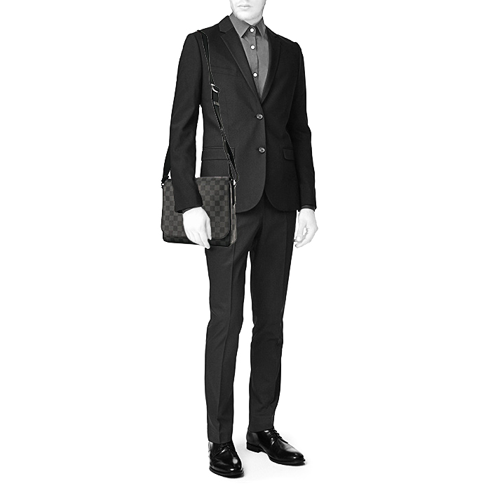 Bolso bandolera Louis Vuitton Brooklyn en lona a cuadros gris y cuero negro - Detail D1