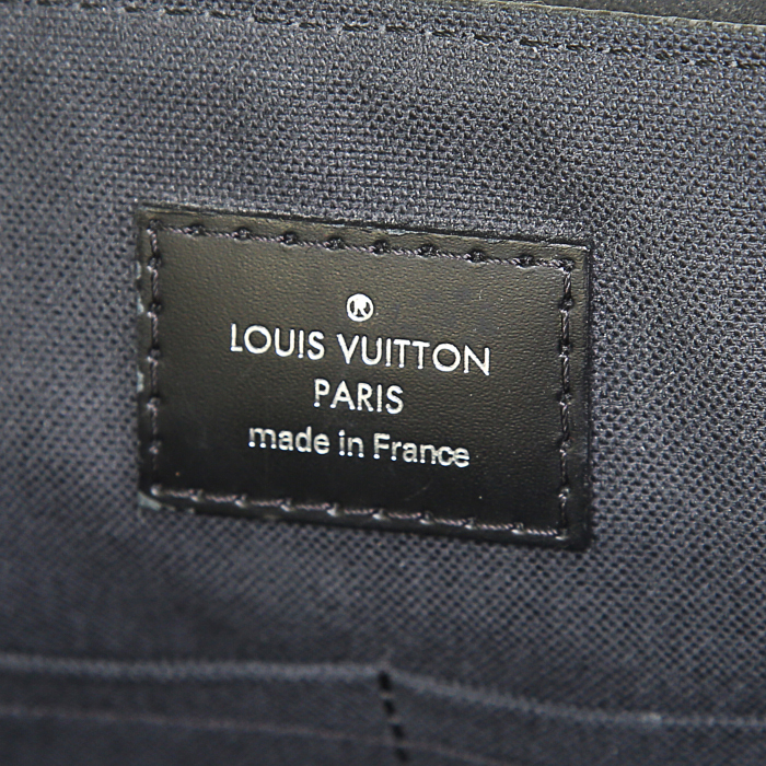 Louis Vuitton Brooklyn shoulder bag in grey damier canvas and black leather - Detail D3