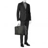 Porta-documentos Louis Vuitton modelo grande en lona a cuadros y cuero negro - Detail D1 thumbnail