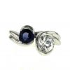 Vintage ring in white gold,  diamond and sapphire - 360 thumbnail
