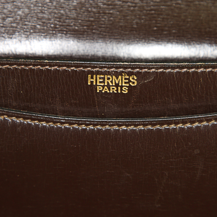 Sac à main Hermès Sandrine en cuir box marron - Detail D3