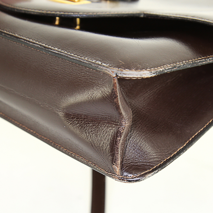 Sac à main Hermès Sandrine en cuir box marron - Detail D5