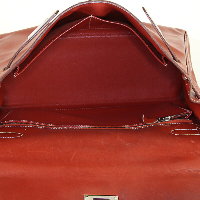 Bolso de mano Hermes Kelly 32 cm en cuero box rojo óxido - Detail D3