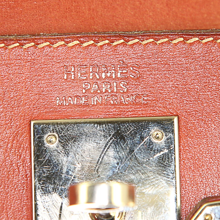 Bolso de mano Hermes Kelly 32 cm en cuero box rojo óxido - Detail D4