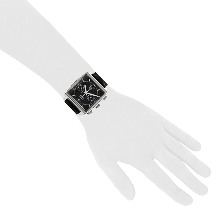 TAG Heuer Classic Monaco Automatic Chronograph watch in stainless steel Ref : CAW2110 Circa 2000 - Detail D1