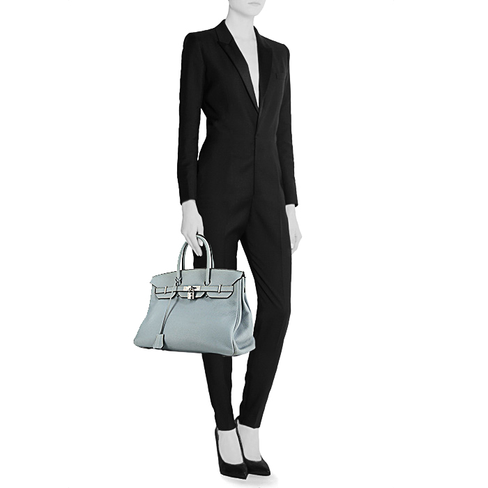 Borsa Hermes Birkin 35 cm in pelle togo celeste - Detail D1