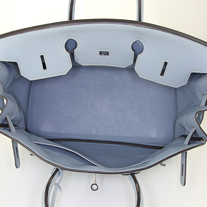 Borsa Hermes Birkin 35 cm in pelle togo celeste - Detail D2