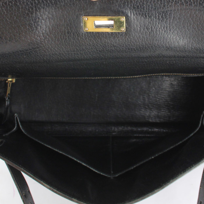 Bolso de mano Hermes Kelly 32 cm en cuero Fjord negro - Detail D3