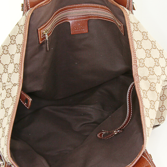 Sac porté épaule Gucci Pelham en toile monogram beige et cuir marron - Detail D2