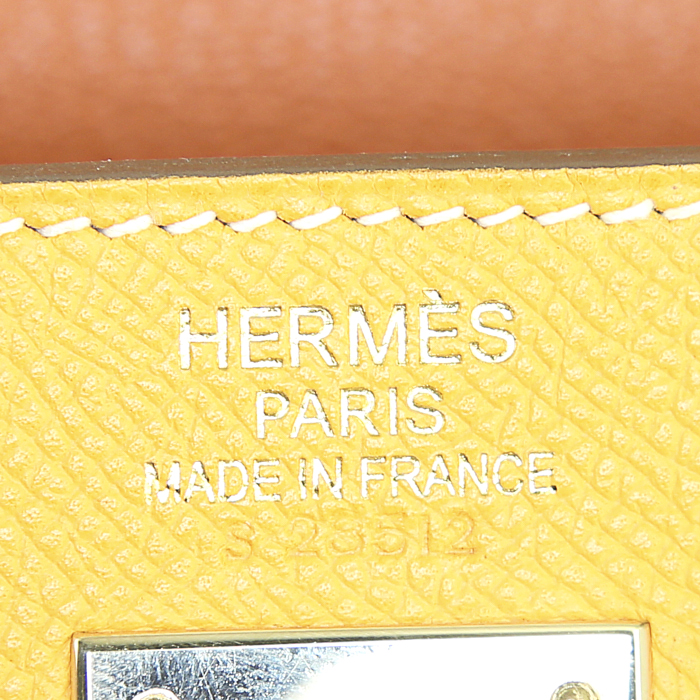 Bolso de mano Hermes Kelly 35 cm en cuero epsom amarillo - Detail D4