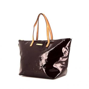 Sac à main Louis Vuitton Bellevue en cuir vernis monogram bordeaux et cuir naturel