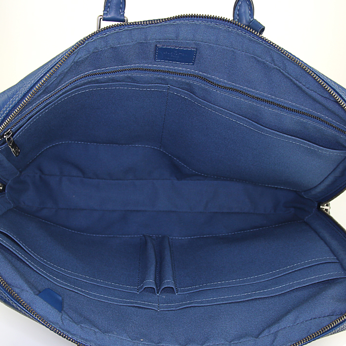 Borsa portadocumenti Louis Vuitton in pelle blu a scacchi - Detail D2