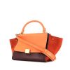 Celine Trapeze handbag in orange and brown leather and orange suede - 00pp thumbnail