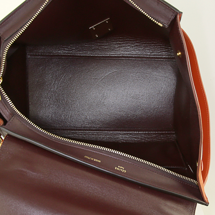 Celine Trapeze handbag in orange and brown leather and orange suede - Detail D3