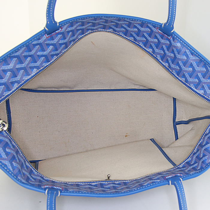 Shopping bag Goyard Artois in tela monogram cerata blu e pelle blu - Detail D2