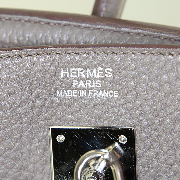 Borsa Hermes Birkin 40 cm in pelle togo grigia stagna - Detail D3