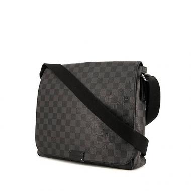 Borsa a tracolla Louis Vuitton Brooklyn modello grande in tela a scacchi grigia e tessuto nero