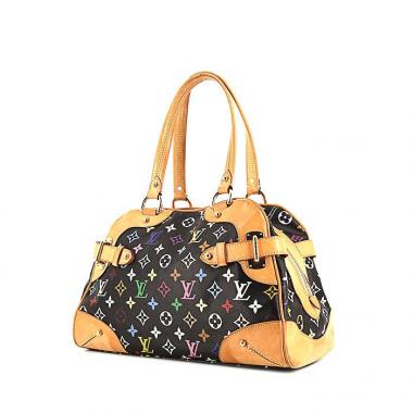 Borsa da spalla o a mano Louis Vuitton Claudia in tela monogram cerata multicolore nera e pelle naturale