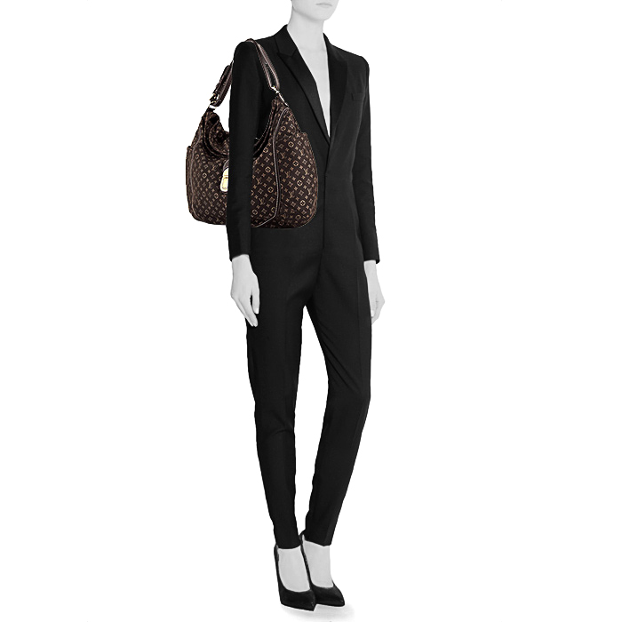 Louis Vuitton Romance bag worn on the shoulder or carried in the hand in brown linen canvas and brown leather - Detail D1
