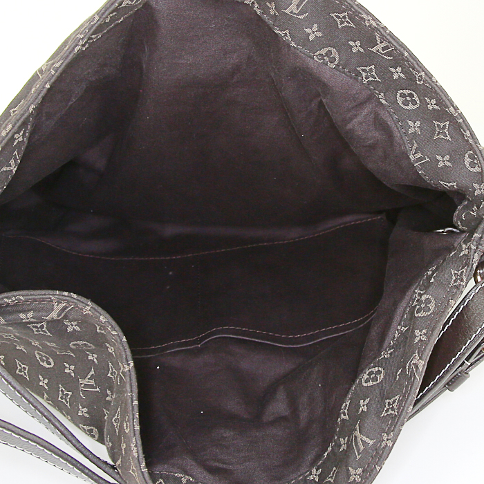 Sac porté épaule ou main Louis Vuitton Romance en toile de lin marron et cuir marron - Detail D2