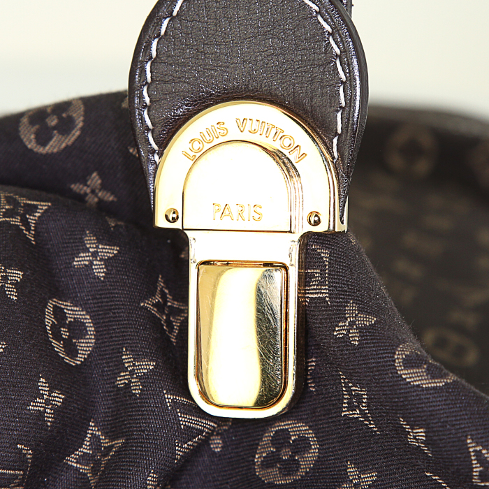 Sac porté épaule ou main Louis Vuitton Romance en toile de lin marron et cuir marron - Detail D4