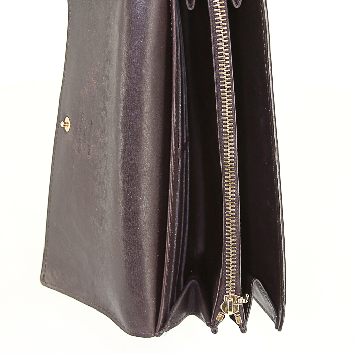 Portefeuille Louis Vuitton Sarah en cuir vernis monogram deux tons bordeaux et cuir marron - Detail D2