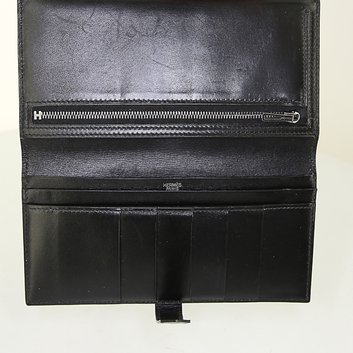 Portafogli Hermès Béarn in pelle box nera - Detail D2
