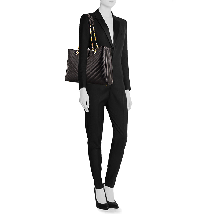 Sac cabas Saint Laurent Grand Shopping en cuir matelassé noir - Detail D1