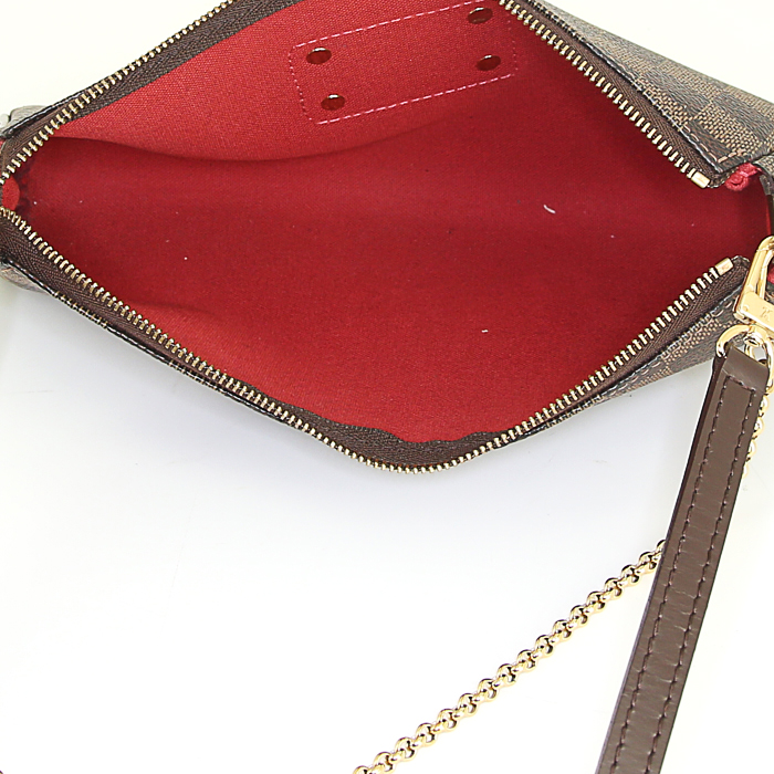 Louis Vuitton Eva handbag/clutch in brown damier canvas and brown leather - Detail D3