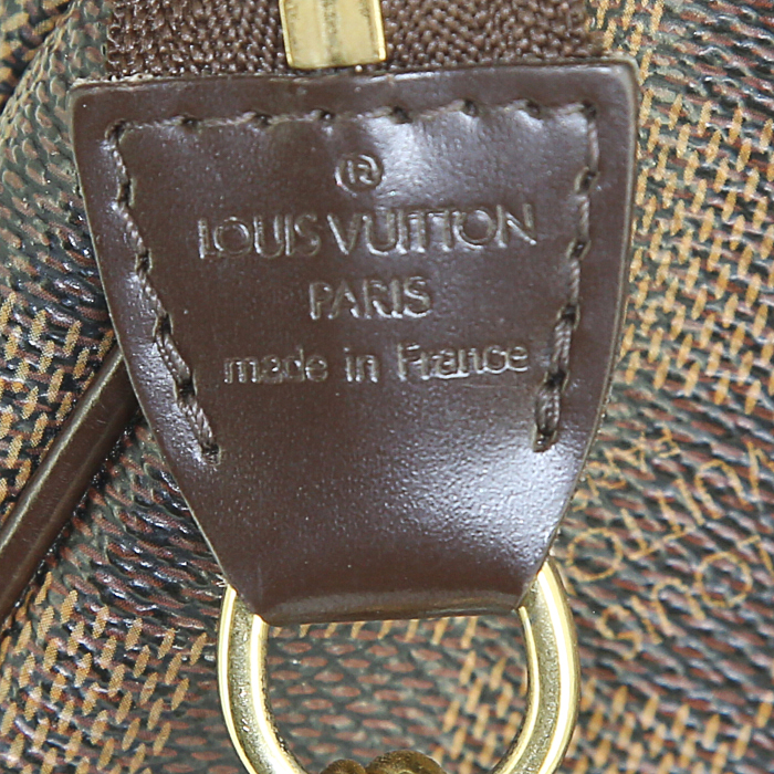 Sac/pochette Louis Vuitton Eva en toile damier enduite marron et cuir marron - Detail D4