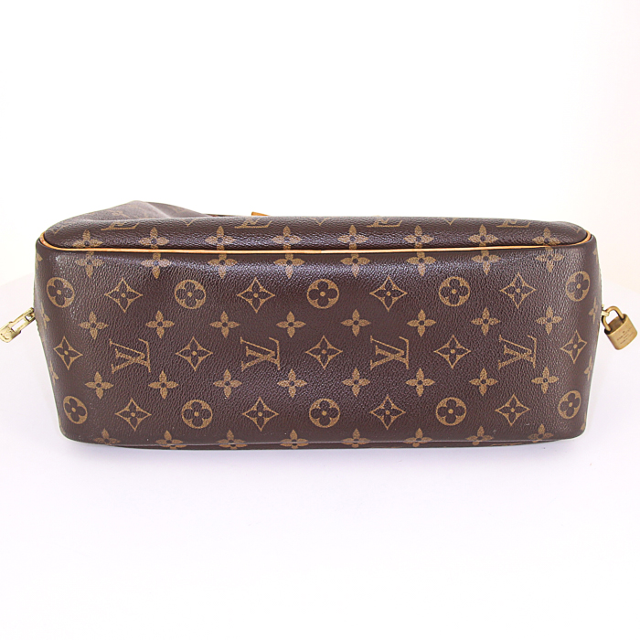 Sac à main Louis Vuitton Deauville en toile monogram marron et cuir naturel - Detail D4