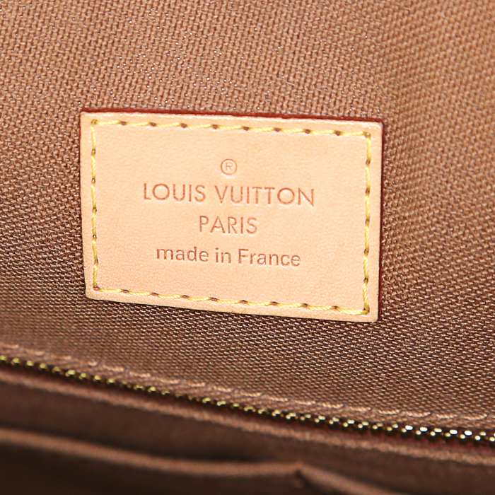 Louis Vuitton Sac Plat small model shopping bag in brown monogram canvas and natural leather - Detail D4