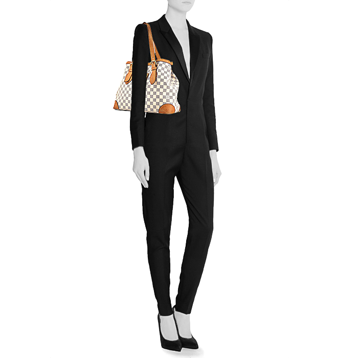 Louis Vuitton Hampstead shopping bag in azur damier canvas and natural leather - Detail D1