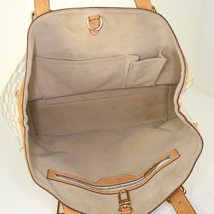 Sac cabas Louis Vuitton Hampstead en toile damier azur et cuir naturel - Detail D2