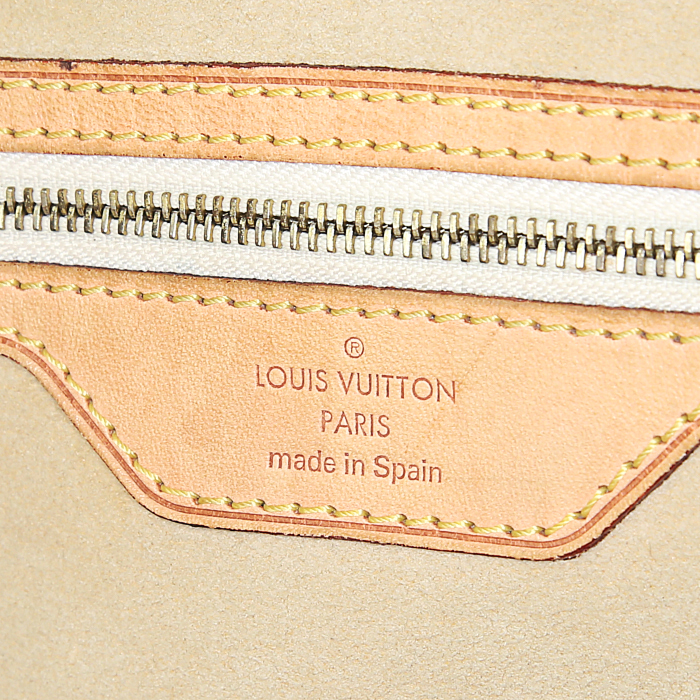 Sac cabas Louis Vuitton Hampstead en toile damier azur et cuir naturel - Detail D3