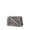 Chanel Boy shoulder bag in grey embossed leather and red leather - 00pp thumbnail