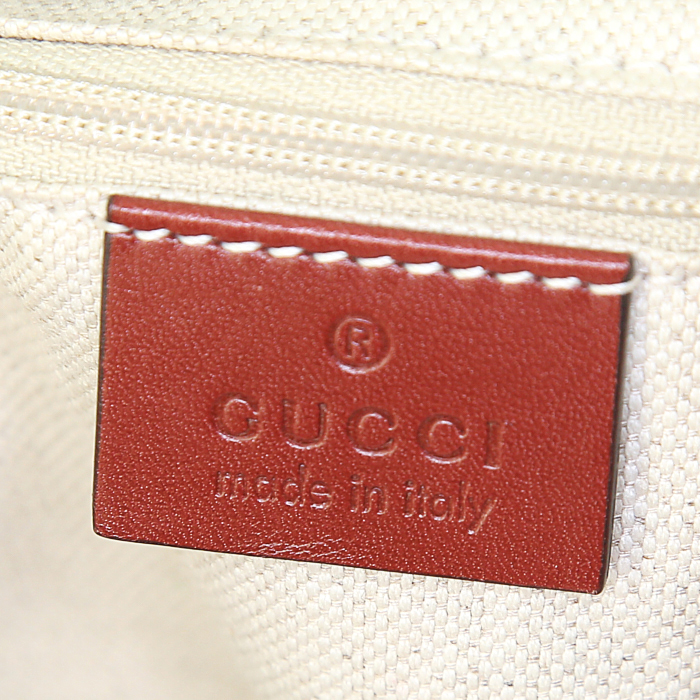 Gucci Sukey large model shopping bag in beige monogram canvas and red leather - Detail D3