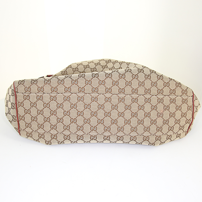 Gucci Sukey large model shopping bag in beige monogram canvas and red leather - Detail D4