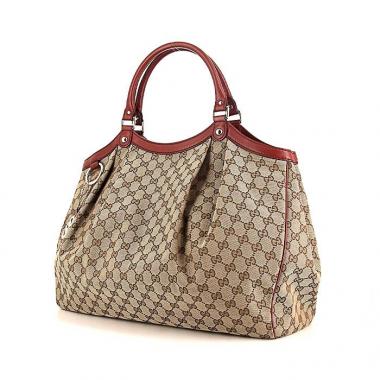 Shopping bag Gucci Sukey modello grande in tela monogram beige e pelle rossa