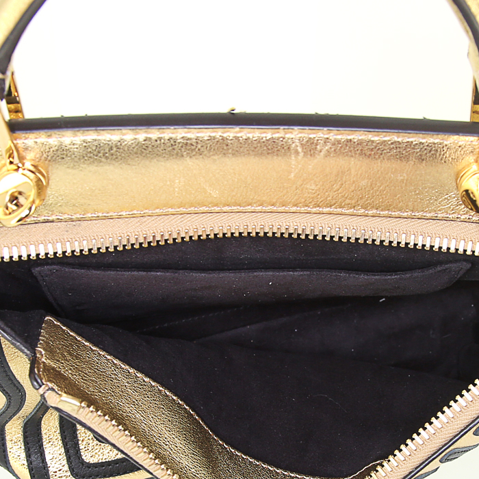 Borsa a tracolla Fendi Dotcom in pelle dorata con motivo zebrato - Detail D3