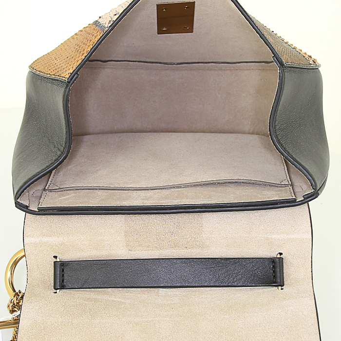 Chloé Drew shoulder bag in black leather and python - Detail D2