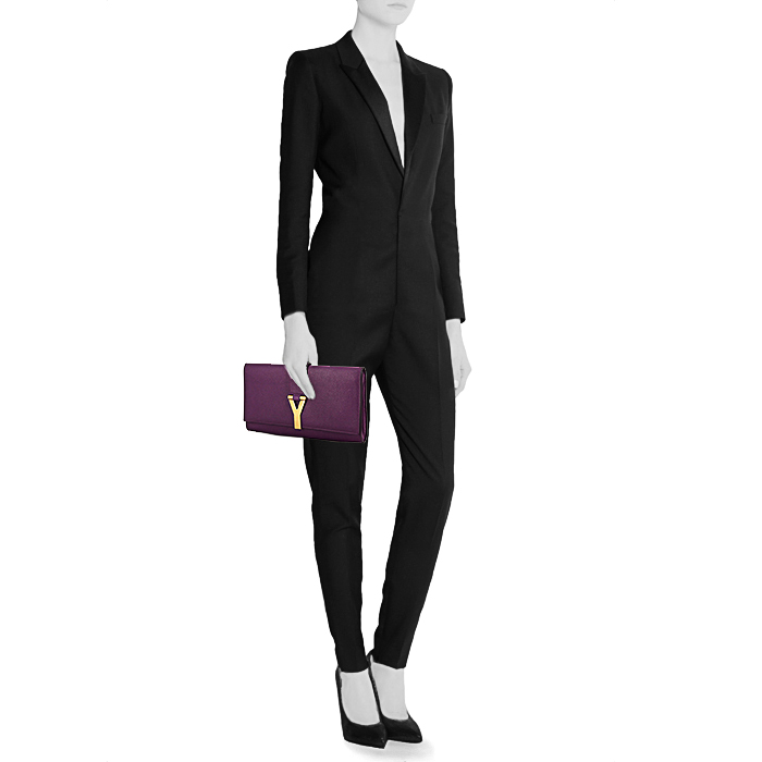Pochette Yves Saint Laurent Chyc in pelle viola - Detail D1